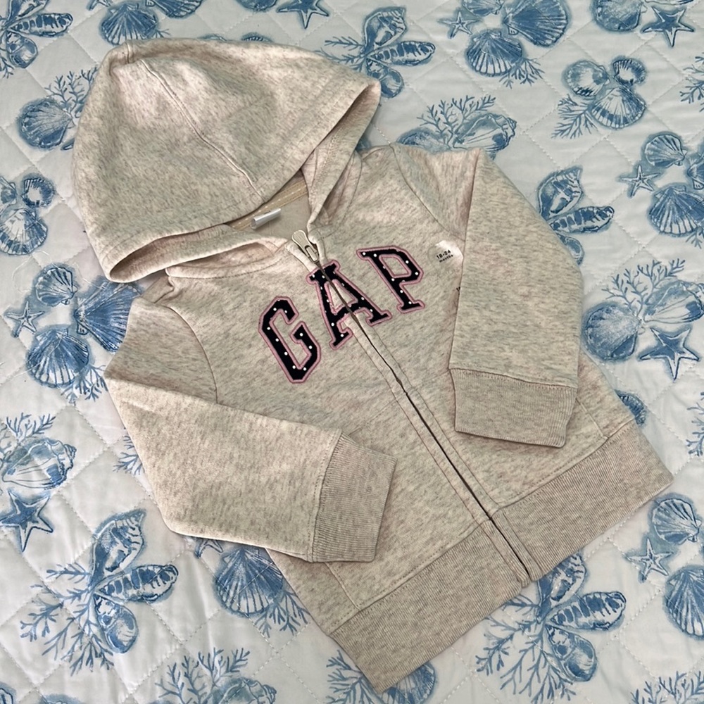 Baby Gap Arch Logo Zip Up Sweater Oatmeal Heather Size 18-24months
